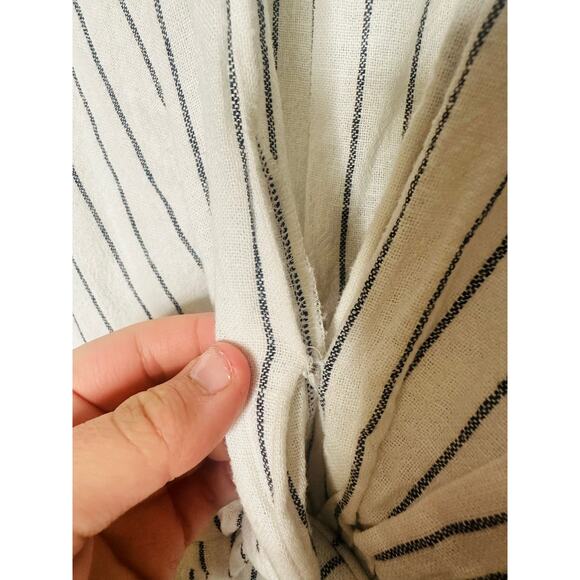 DEREK LAM COLLECTIVE Maya Twist Front Striped White Navy Midi Dress Size 46 - Picture 9 of 13